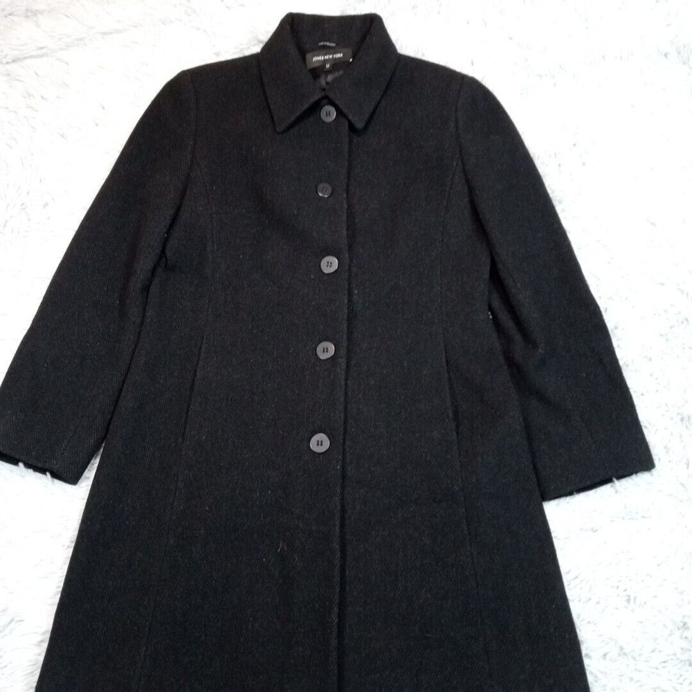 Vintage Jones New York Womens Jacket 12 Black Wool‎ Blend Coat Pockets Button Up